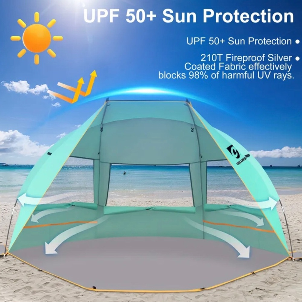Camper Mint Green and Orange Beach Sun Shelter